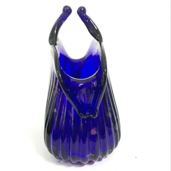 Cobalt art glass gold specks heavy unusual vase